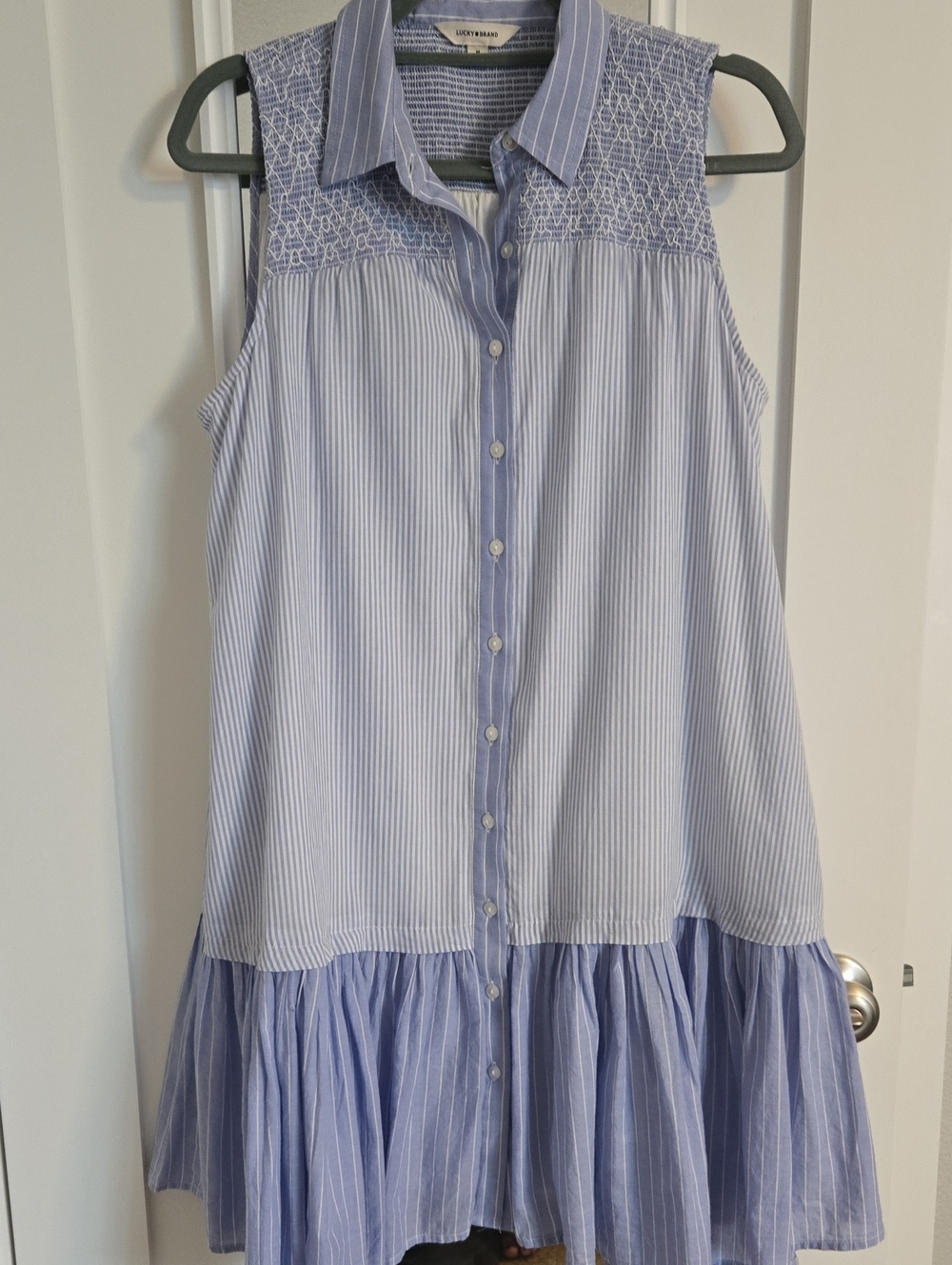 Lucky Brand Sleeveless Cotton Shirt Dress, Size: Medium.
